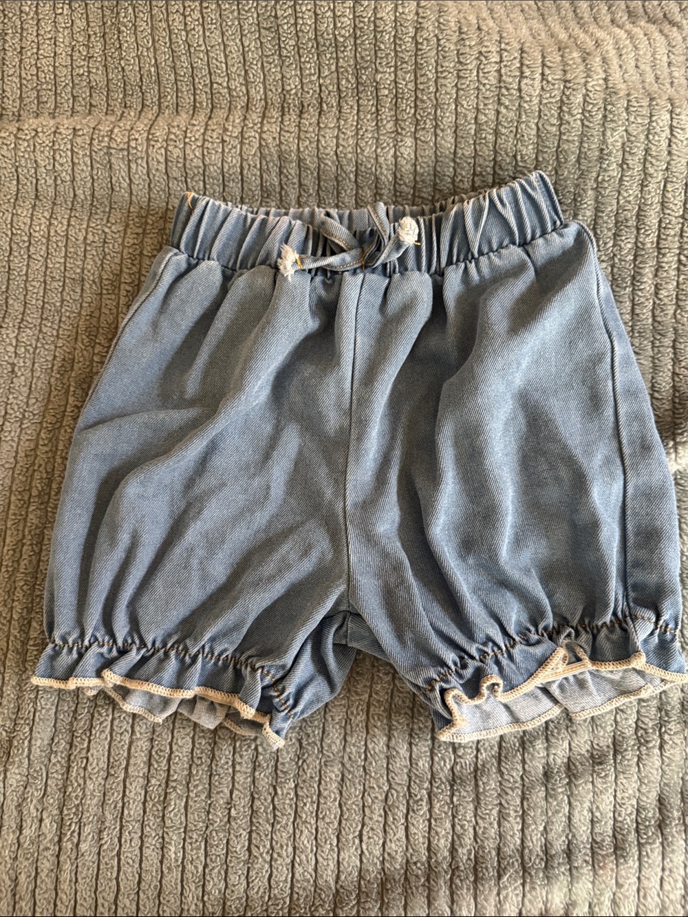 Kids Blue Ruffle Hem Elastic Waist Shorts